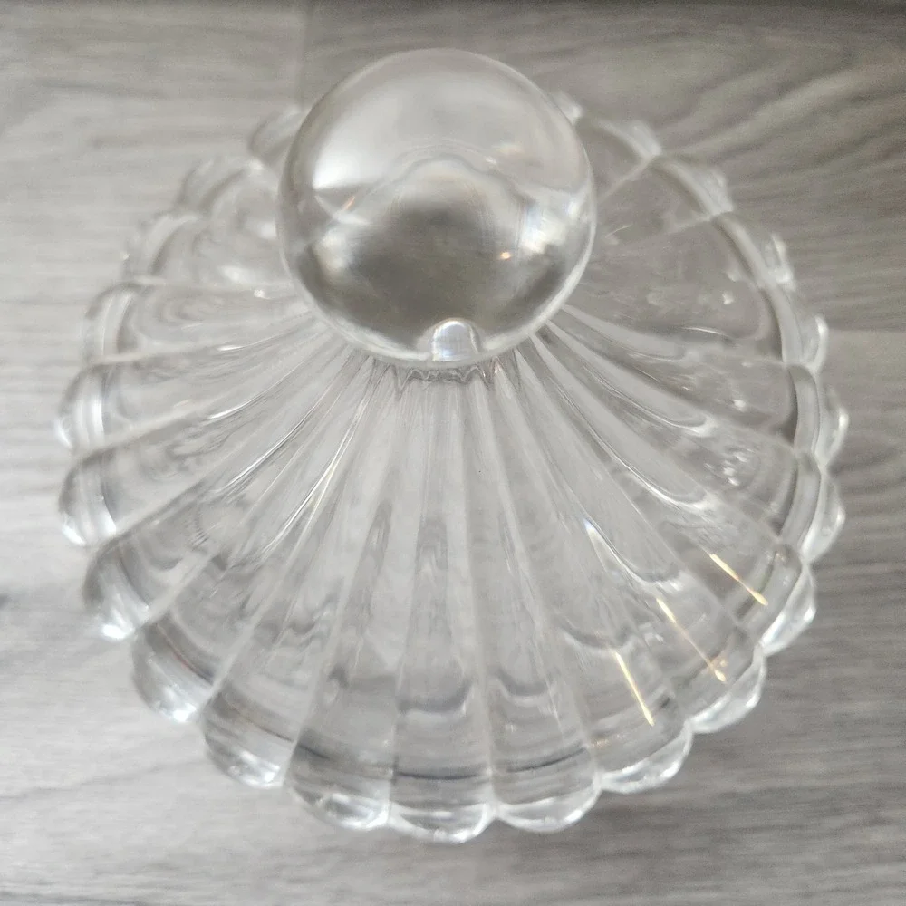 Vintage Clear‎ Pressed Glass Carousel Trinket Box Lidded Candy Dish Horse Swan